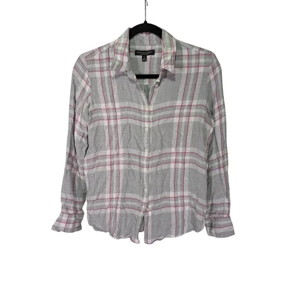 Banana Republic Dillon Plaid Button Down Long Sleeve Classic Fit Shirt Small